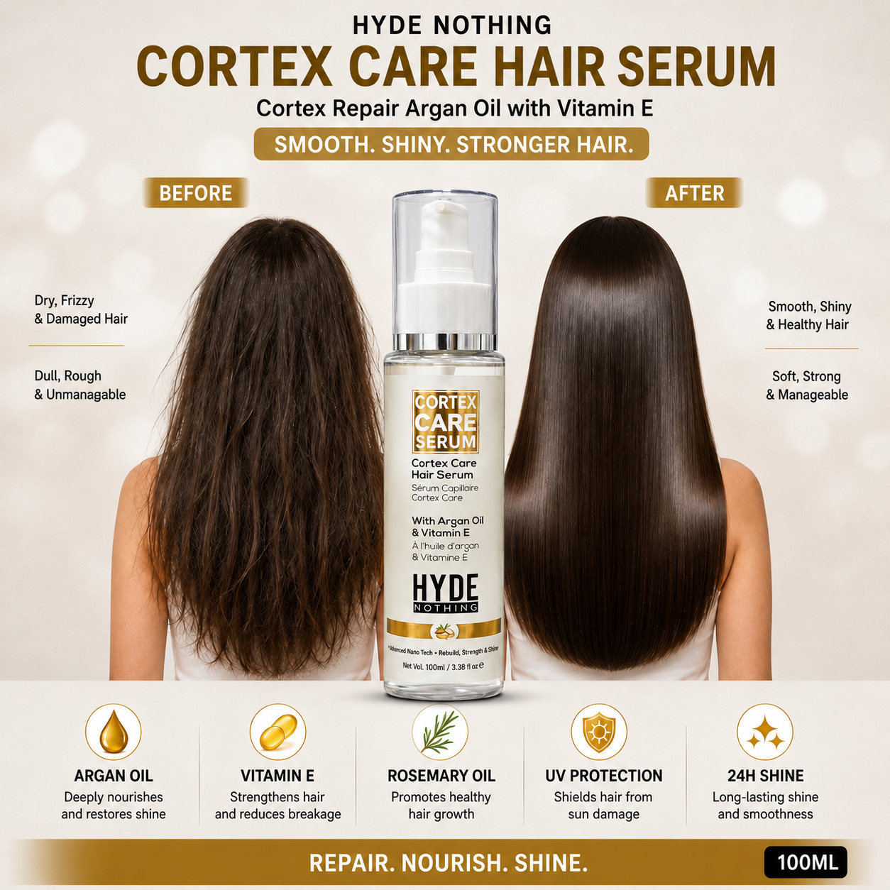 HYDE NOTHING Cortex Care Hair Serum with Argan Oil & Vitamin E – 100ml