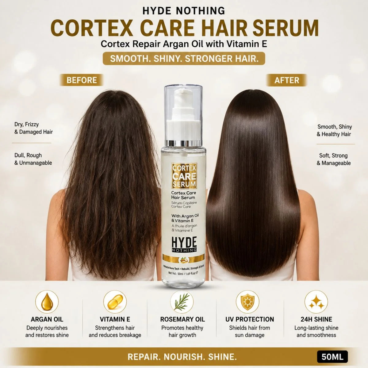 HYDE NOTHING Cortex Repair Argan Oil with Vitamin E – Smooth & Shiny Hair (50ml)