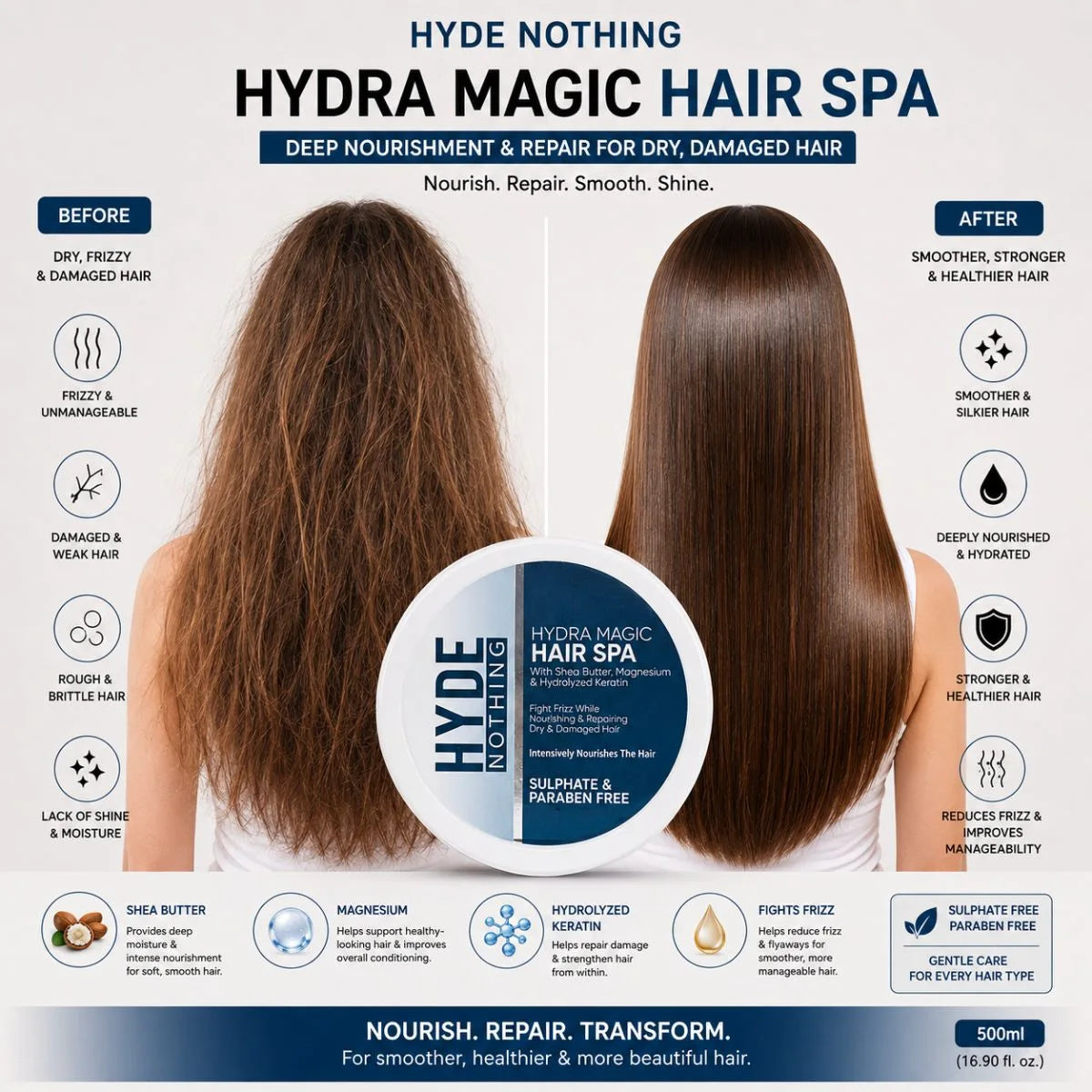 HYDE NOTHING Hydra Magic Hair Spa – Shea Butter, Magnesium & Hydrolyzed Keratin (500ml)