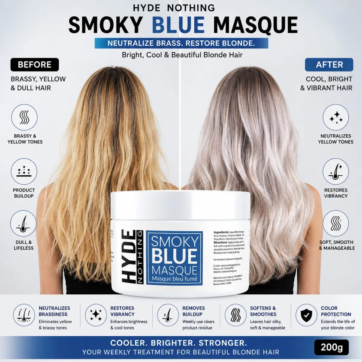 Smoky Blue Hair Masque 200g: Say Goodbye to Brassy Tones – Neutralize Yellowing and Restore Vibrant Blonde Hair
