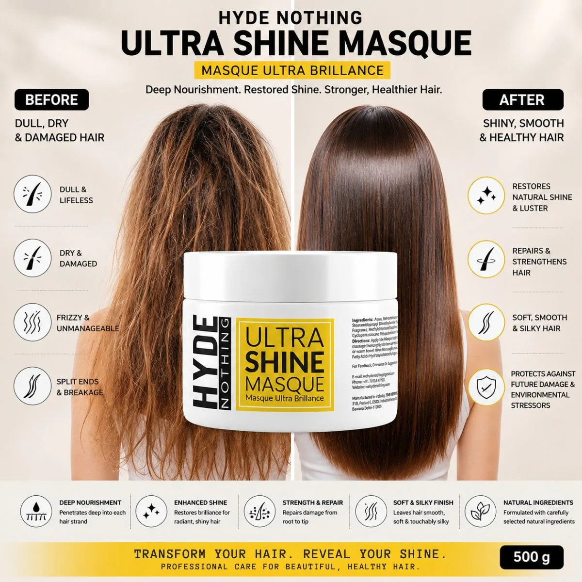 Ultra Shine Hair Masque 500g: Natural Ingredients, Repair, and Protect